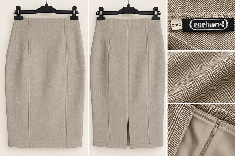 Fund Cacharel klasik me motiv herringbone – bezhë/gri