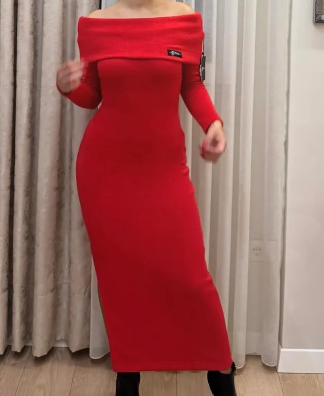 Fustan i gjatë elegant, i kuq