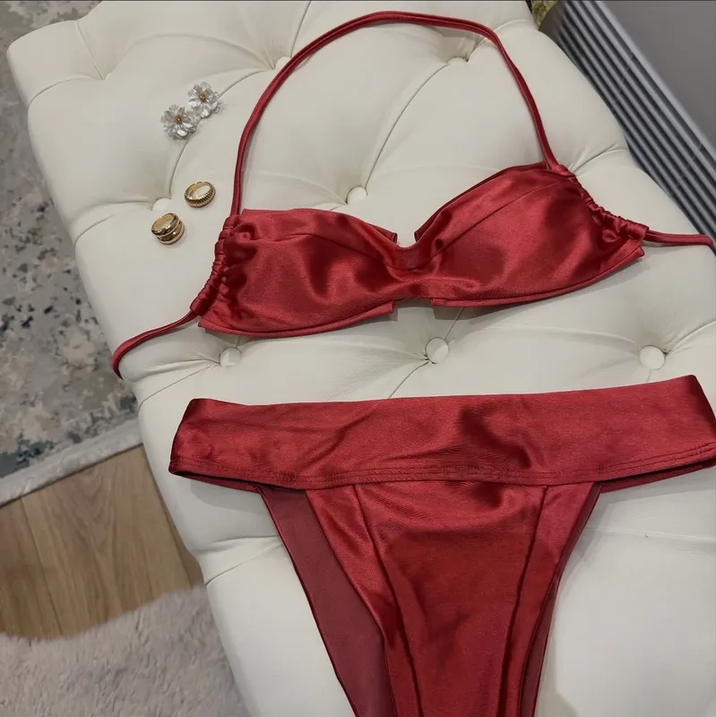 Deep copper satin bikini set  - Imazhi 2