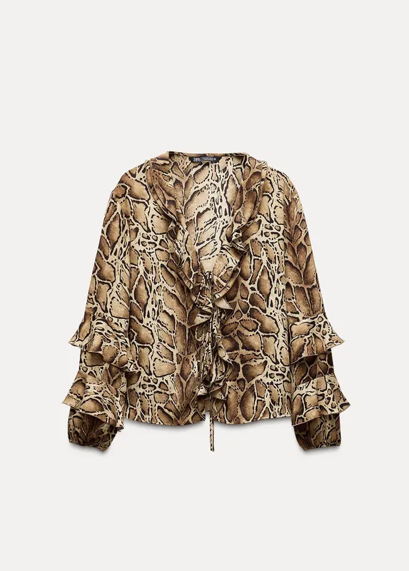 Animal print ruffle shirt