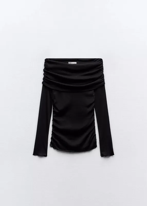 Semi-sheer cotton top with gathering