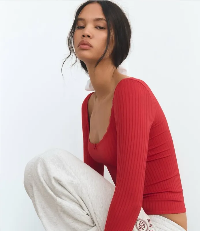 Zara seamless lace t-shirt with bow - Imazhi 3
