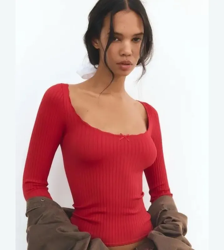 Zara seamless lace t-shirt with bow - Imazhi 6